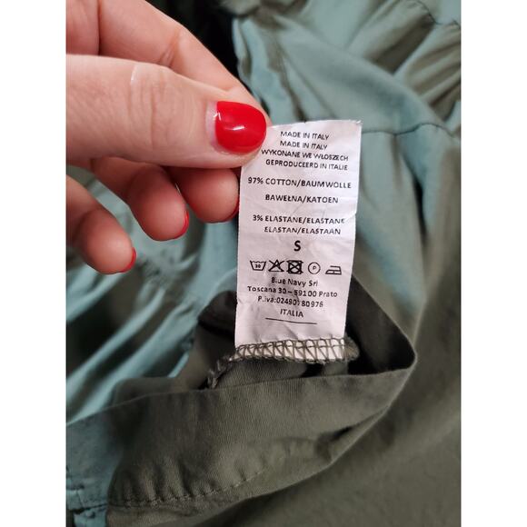 BLUE NAVY Brand Womens Small Maxi Shirt Dress Tiered Green Made In‎ Italy Cotton - Picture 5 of 10